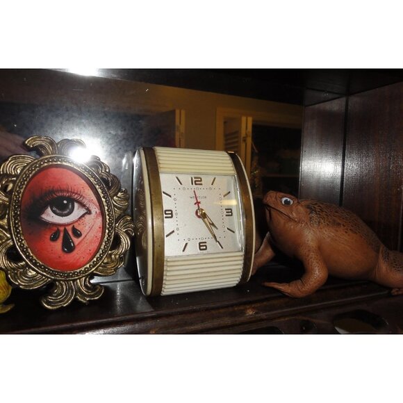 Vintage Westclox Travel Alarm Clock Cream Roller Shutter For Parts Not Working - Picture 3 of 14